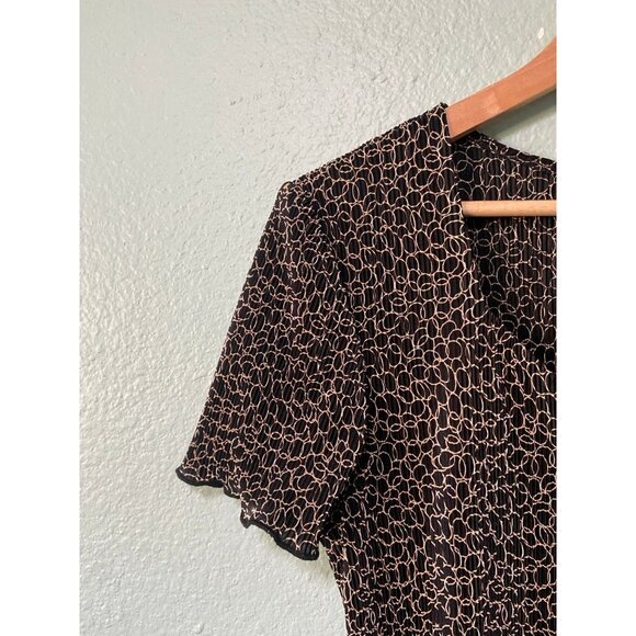 Vintage Connected Women's Cream and Black Patterned Dress with Flutter Sleeves 6 - Picture 4 of 8